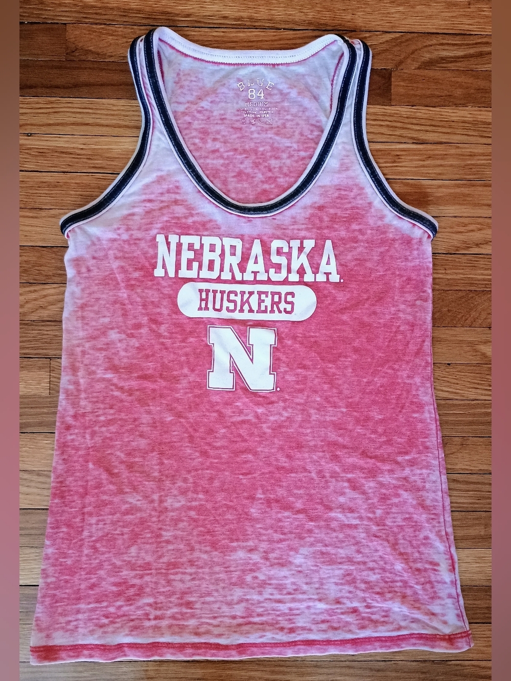 Blue 84 Nebraska Huskers Burnout Racerback Tank Top, Size M